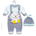 3PC* Baby Fleece Shirt with Dungaree and Cap (DUCK-GRAY)