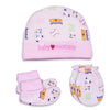New Born Caps With Mittens & Booties- Pink Baby love Mommy ball bear