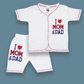 2PC* Baby Cotton Shirt with Short RED LINE I LOVE MOM & DAD CENTER RED LINE