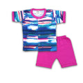 2PC* Baby Cotton Shirt with Short RED BORDER BLUEISH