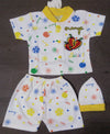 3PC* New Born Baby Cotton Shirt with Short And cap YELLOW RED CHILLI